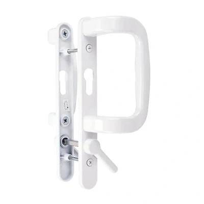 Image of Trojan Sparta 90mm (PZ) Fuhr White Sliding Patio Door Handles with Inline Locking Lever, and Powder Coated Durable Finish.