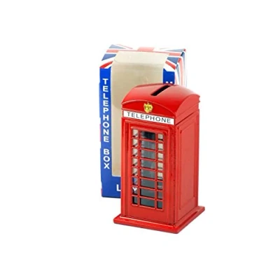 Image of KAV Red Telephone Booth Money Box, London City Phone Coin Saver, Union Jack On Souvenir From British, London, United Kingdon Dye Cast Metal Box (14x5x5) cm