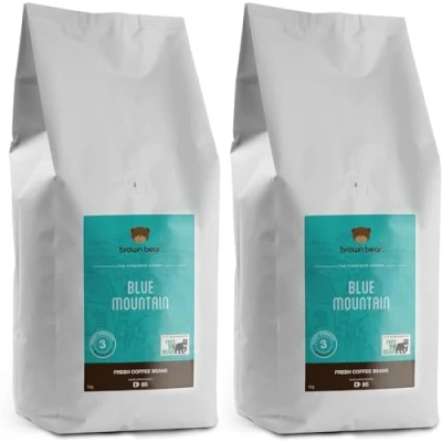 Image of Blue Mountain Medium Roast Coffee Beans 2kg 2 x 1kg Bundle Brown Bear For All Machines Strength 3 Donation to Free The Bears 100% Arabica