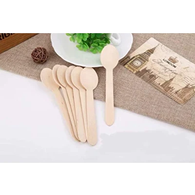 Image of We Can Source It Ltd Birchwood Disposable Dessert Spoons 140mm Cutlery Set Eco Friendly 100% Natural Biodegradable Fully Compostable Great for Parties BBQ Picnics Events 100 Pack