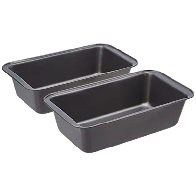 Image of Amazon Basics Non stick Rectangular Carbon Steel Bread Pan, 27x15x7 cm, 2 pack, Grey