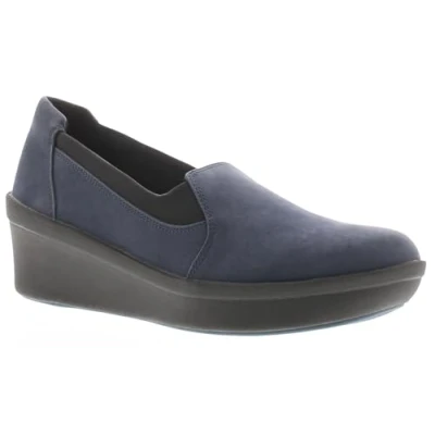 Image of Clarks Step Rose Moon Womens Wedged Slip On Casual Smart Shoes UK 5.5 / EU 39 Navy