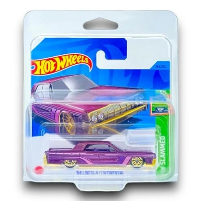 Image of Hot Wheels &#039;64 Lincoln Continental (Dark Red, Pink &amp; Gold) 5/5 HW Slammed 2023 246/250 (Short Card) COMES IN A KLAS CAR KEEPER SHORT CARD PROTECTOR CASE HKJ09