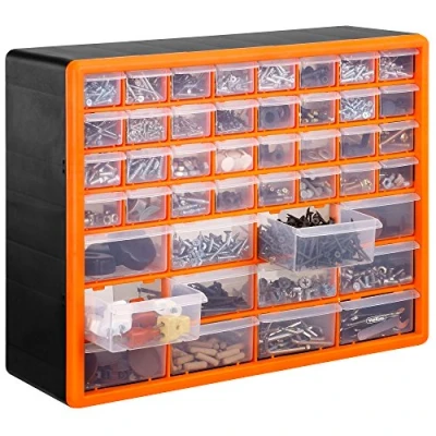 Image of VonHaus 44 Multi Drawer Organiser for Small Parts DIY Tool Bits, Fixings, Fishing Tackle, Crafts Black/Orange