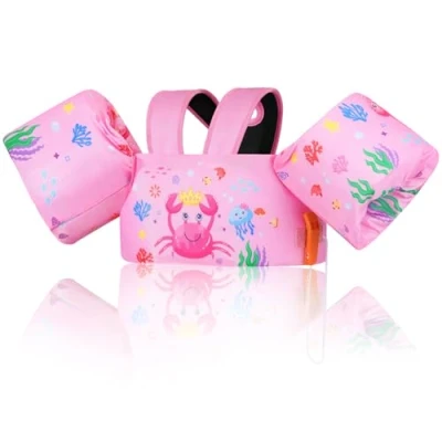 Image of MoKo Swim Arm Band for Kids 20 30 40 50lbs, Clearance Toddler Vest Cute Cartoon Swimming Wings Pool Floats Sleeve Children Water Sports Learning Training Equipment, Pink Crab