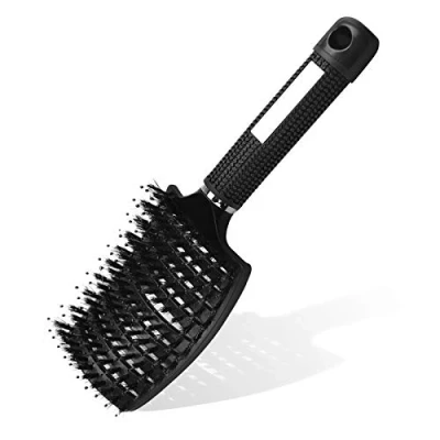 Image of URAQT Hair Brush, Boar Bristle Paddle Hairbrush for Women, Soft Massage Comb, Detangle Brush Long Thick Curly Hair, Reducing Breakage and Frizzy