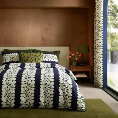 Image of Orla Kiely Bedding Sycamore Stripe Space Blue 100% Cotton Duvet Cover Set (King Size Set: 230cm x 220cm)