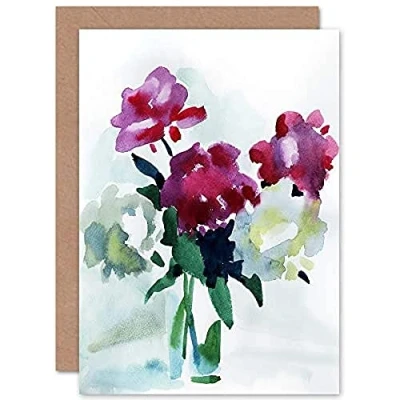 Image of Wee Blue Coo Flower Watercolour Peonies Greeting Card With Envelope Inside Premium Quality