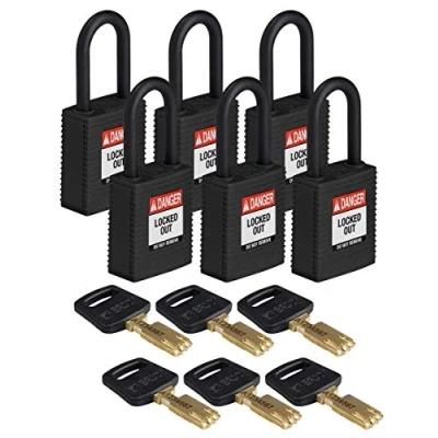 Image of SafeKey Nylon Padlock, 38mm x 84mm 19mm, Black, Pack of 6