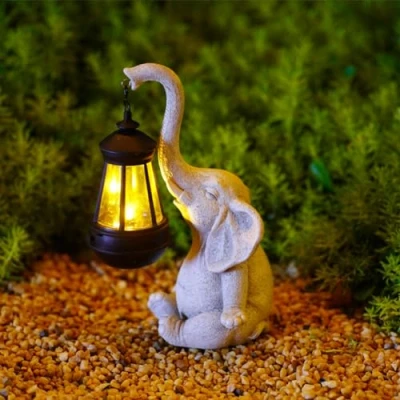 Image of OKESYO Garden Decoration Figures Elephants with Solar Light, Weatherproof Elephant Statue Lights for Balcony Garden, Birthday Gift Women Men Mum
