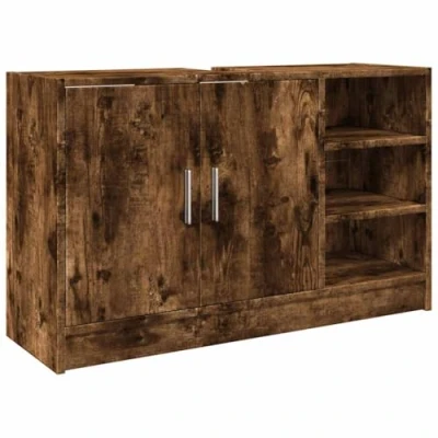 Image of vidaXL Sink Cabinet Smoked Oak Engineered Wood 90x29x55 cm Modern Bathroom with Ample Storage