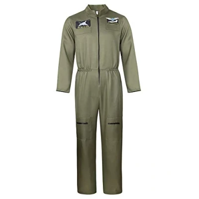 Image of Josamogre Costume Mens Halloween Flight Suit Military Fighter Pilot Jumpsuit Adult Aviator Fancy Dress Cosplay Pretend Army Green 2XL