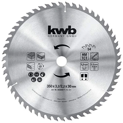 Image of kwb 593559 Building circular Saw blade 350 x 30, for table saws, alternating tooth medium cuts, Z 54 teeth