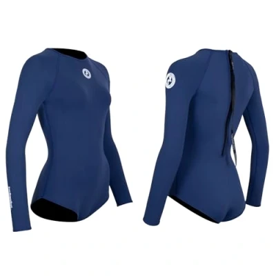Image of Two Bare Feet Womens Arabella 2mm Superstretch Neoprene Swimsuit Style One Piece Wetsuit (Navy, S)