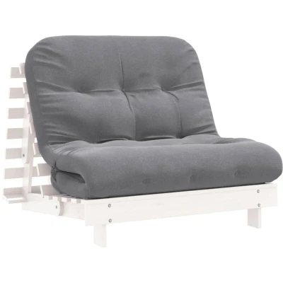 Image of vidaXL Futon Sofa Bed Adjustable White Pine Frame, Foldable with Grey Foam Mattress, for Living Room/Bedroom Use 100x206x11 cm