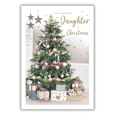 Image of ICG Daughter Christmas Card, Single Cards with Artistic Festive Tree Design and Special Finishes Xmas Envelope
