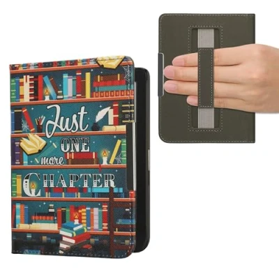 Image of kwmobile Case Compatible with Kobo Clara BW/Colour PU Cover w/Strap Library Motto Multicolor