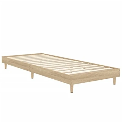 Image of vidaXL 2FT6 Small Single Bed Frame with Sturdy Metal Legs Durable Engineered Wood Moisture Resistant Sonoma Oak Color Plywood Slats for Good Weight Distribution
