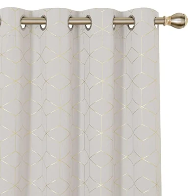 Image of Deconovo Functional Eyelet Curtains, Gold Diamond Printed Energy Saving Blackout Curtains for Living Room, 52 x 72 Inch(Width Length), Light Beige, One Pair