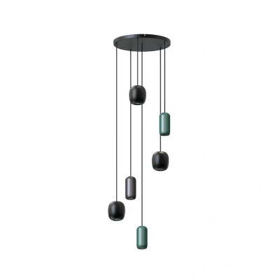 Image of Lucande pendant light Narion, round, black, 6 bulb