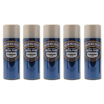 Image of 5x Hammerite Hammered Silver Metal Spray Paint 400ml x5 Aerosol Tins