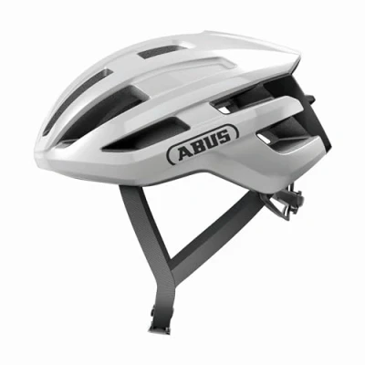 Image of ABUS PowerDome road bike helmet lightweight with clever ventilation system and aerodynamic profile Made in Italy for men women white, size S