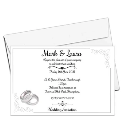 Image of Invite Designs Ltd 10 Personalised Silver Rings Wedding Invitations N55 Day/Evening