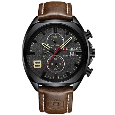 Image of Mens Leather Strap Watches Classic casual Dress Stainless Steel Waterproof Chronograph Date Analog Quartz Watch (Black), Black,