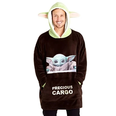 Image of Disney The Mandalorian Mens Hoodies Fleece Oversized Blanket Hoodie Baby Yoda (Brown/Green)