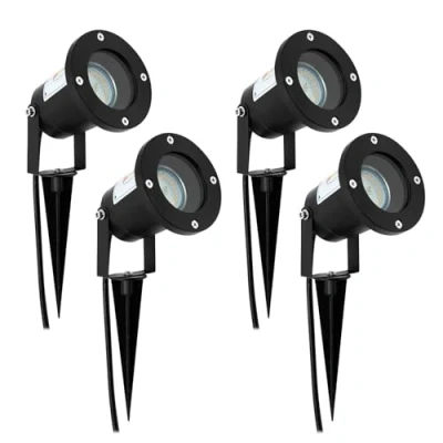 Image of Wondlumi 4X Outdoor Lights Mains Powered Outside Garden Spike Spot Light IP65 Adjustable GU10 Stake Spotlights Lawn Pathway Lighting Black