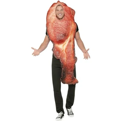 Image of Smiffys Bacon Costume, Pink with Tabard, Sublimation Print, Funny Fancy Dress, Food/Drink Dress Up Costumes