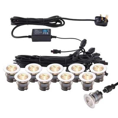 Image of IKON PRO Pack of 10 Colour Changing (CCT) Warm &amp; Cool White LED 35mm Round Stainless Steel Outdoor Garden Decking Pathway Kitchen Plinth Lights Kit IP67