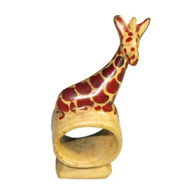 Image of Friendly Trading Olive Wood Napkin Ring Giraffe Design Holder Handcrafted
