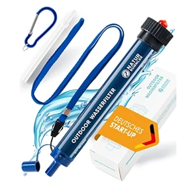 Image of NATURBUMMLER Water Purification Unit 2000 Liters Includes Carabiner and Extension Straw Kills 99.999% of Bacteria Germs Outdoor Filter for Camping