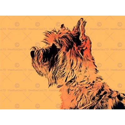 Image of Wee Blue Coo Painting Dog Scottish Terrier Scottie Warm Colour Wall Art Print
