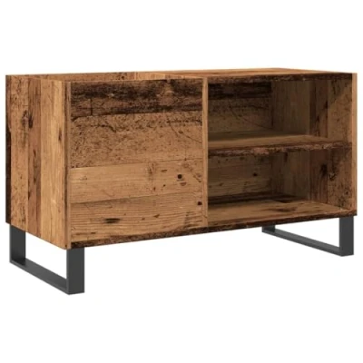 Image of vidaXL Record Cabinet Old Wood Engineered Vinyl Storage Unit Sideboard/Record Player Stand with Solid Eucalyptus Wooden Feet 84.5 x 38 48 cm Versatile for Living Room/Office