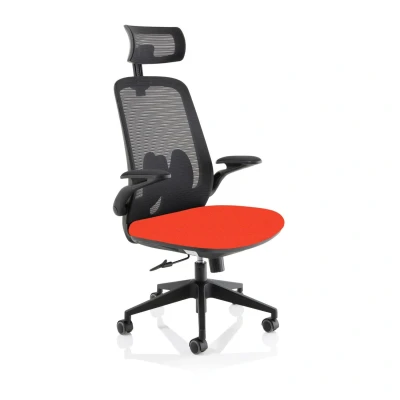 Image of Sigma Executive Fabric Seat Tabasco Orange Mesh Chair Folding Arms