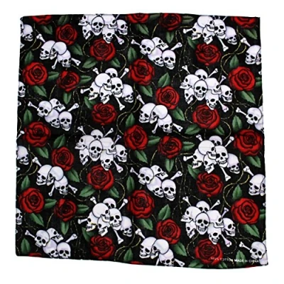 Image of Zac&#039;s Alter Ego Alternative Skull &amp; Red Roses Print Bandana/Face Mask