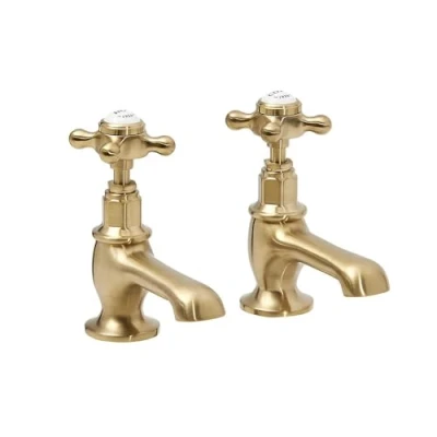 Image of Milano Elizabeth Traditional Basin Pillar Taps Crosshead Handles Brushed Brass