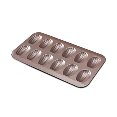 Image of Gurlideo Madeleine Tray Non Stick Carbon Steel Baking Tin Cake Pan 12 Hole Mould Golden
