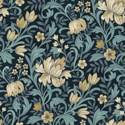 Image of Grandeco Marian Vintage Art Nouveau Floral Trail Smooth Wallpaper, Navy