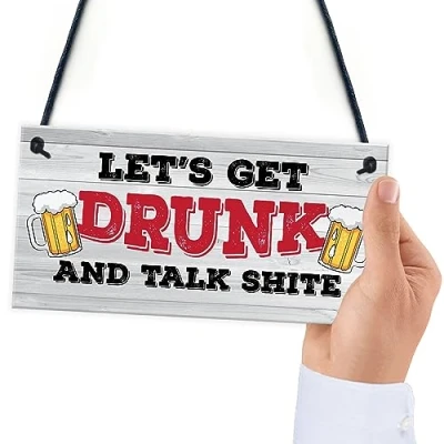 Image of Red Ocean Funny GET DRUNK Bar Signs And Plaques Hanging Shed Man Cave Sign Alcohol Beer Gift For Men
