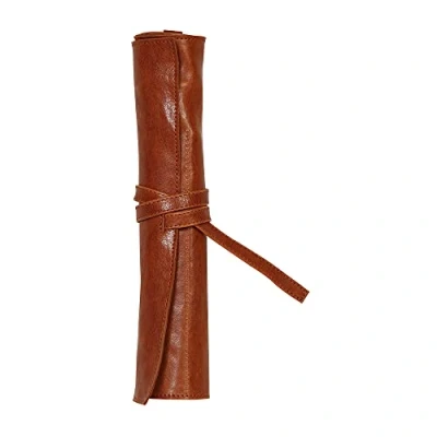Image of Clairefontaine Ref 930030C Flying Spirit Leather Pencil Case Roll 26.7 x 20.5cm in Size, Made from Genuine Leather, 5 Slots for Storing Pencils &amp; Brushes Brown