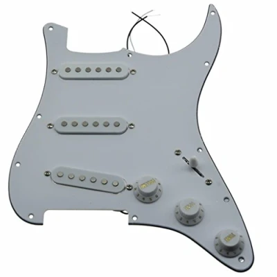 Image of Dopro Custom Loaded Strat SSS Pickguard Prewired ST With Ceramic Pickups for USA/Mexican Fender White 3 Ply Covers and Knobs