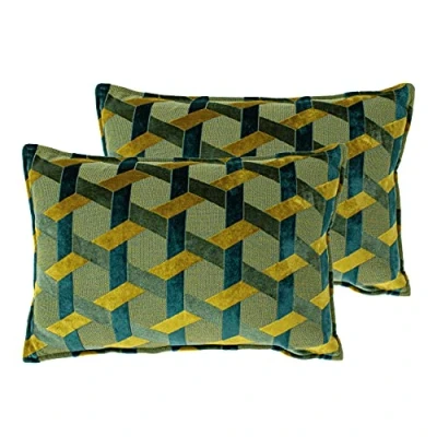 Image of Paoletti Delano Cushions (Twin Pack) Teal Size 40cm (w) x 60cm (l)