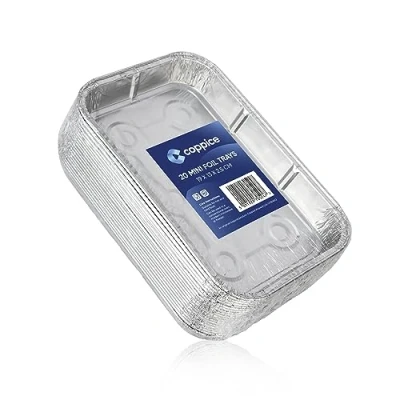 Image of Coppice Small Aluminium Foil Tray for Baking, BBQ, Roasting, Grilling &amp; Food Storage 19cm x 13cm 2.5cm Freezer, Microwave Oven Safe (20 Trays)