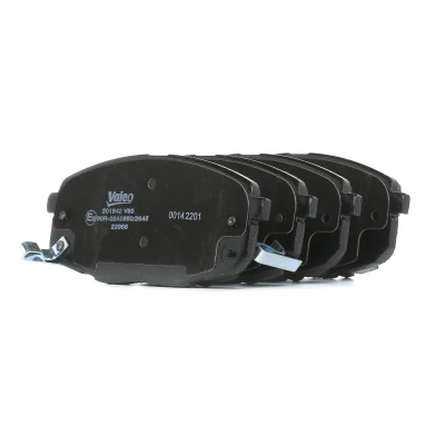 Image of 581011HA10, 581011HA20, 581011KA00, 581012SA00 Brake pad set VALEO 301842 FIRST Front Axle incl. wear warning contact with anti squeak plate