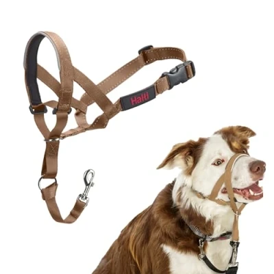 Image of HALTI Headcollar To Stop Your Dog Pulling on the Lead. Adjustable, Reflective and Lightweight, with Padded Nose Band. Training Anti Pull Collar for Medium Dogs (Size 2, Desert Sand)