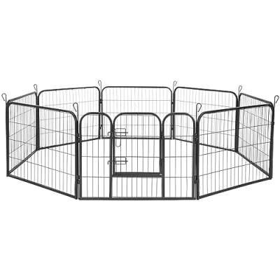 Image of tectake® Puppy and Pet Playpen, Highly Stable, Robust, Easy Set Up with Double Lock Door, Ground Insertable Rods, Collapsible, Multiple Shapes, Ideal for Rabbit, other Small Pets 60 cm