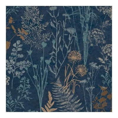 Image of Superfresco Easy Navy &amp; Copper Metallic Floral Wallpaper Paste The Wall Traditional Patterned Design Perfect for Most Rooms Feature or 4